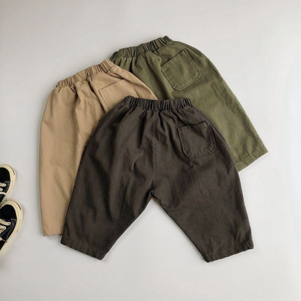 預購秋款男女童素色壓線梭織長褲尺寸80-130 