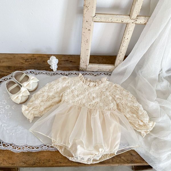 預購秋款女寶甜美公主立體網紗包屁衣尺寸66-90 