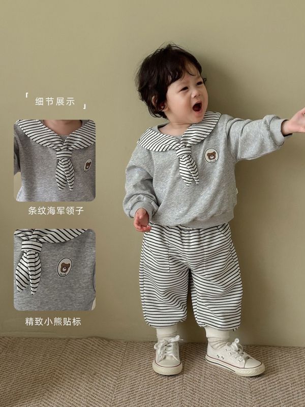 預購男女童條紋撞色套裝尺寸73-120 