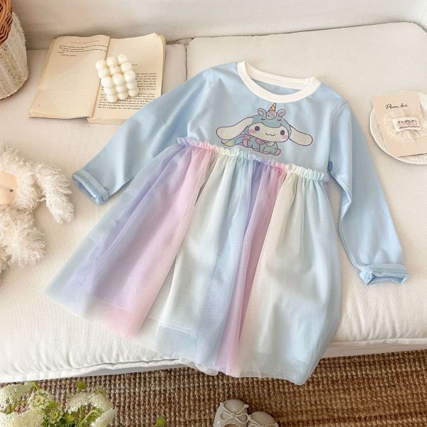 預購秋款女童可愛卡通網紗裙彩虹網紗尺寸100-140 