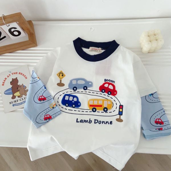 現貨+預購日單男童車車假兩件式上衣尺寸90-130 