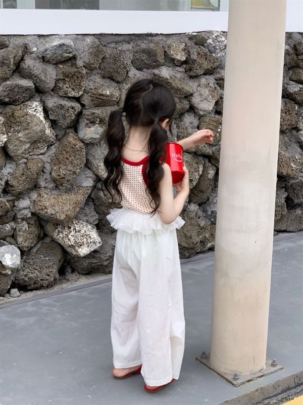 預購夏款女孩時髦愛心吊帶背心花邊氣質套裝 