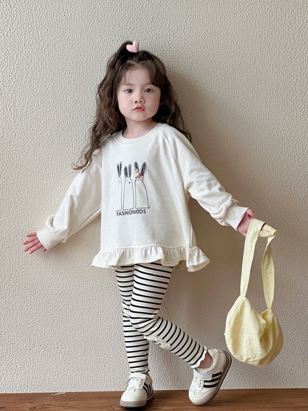 預購秋款女童兔兔上衣+ 褲子套裝尺寸80-130 