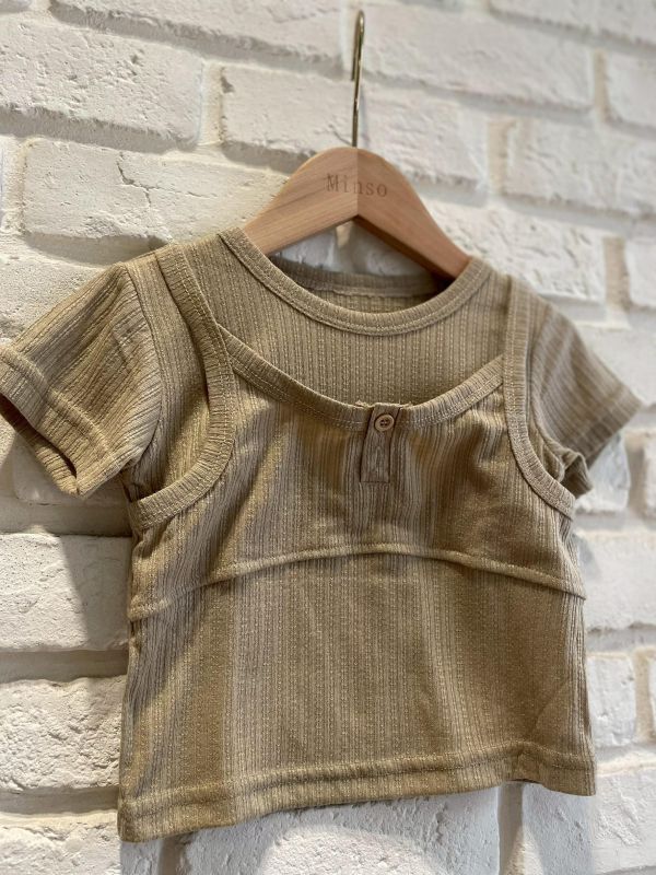 26152-現貨夏款女童假兩件短版上衣尺寸80-120 