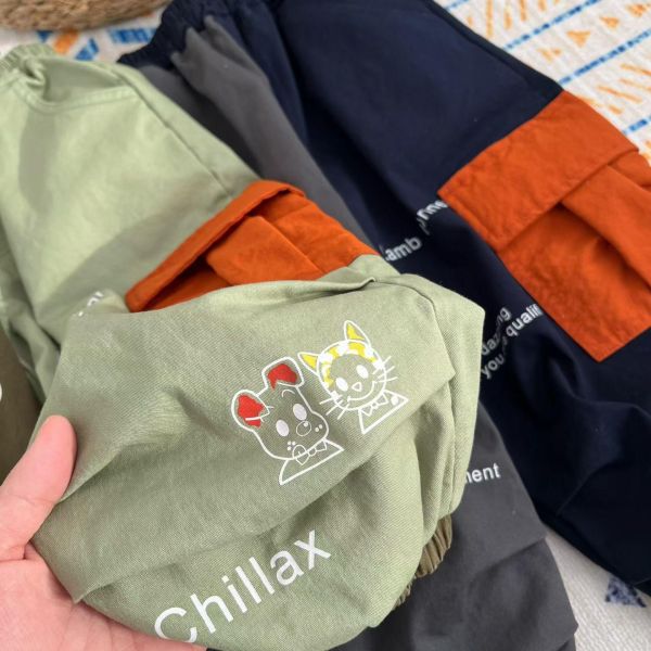 現貨日單男女童原田拼色梭織長褲 