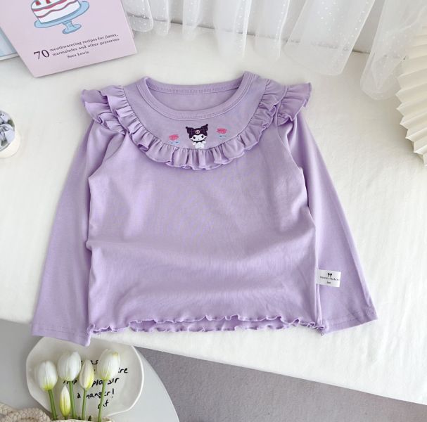 預購秋款女童荷葉邊卡通可愛上衣尺寸100-140 