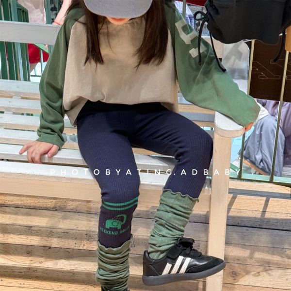 預購秋款女童條紋內搭褲尺寸80-130 