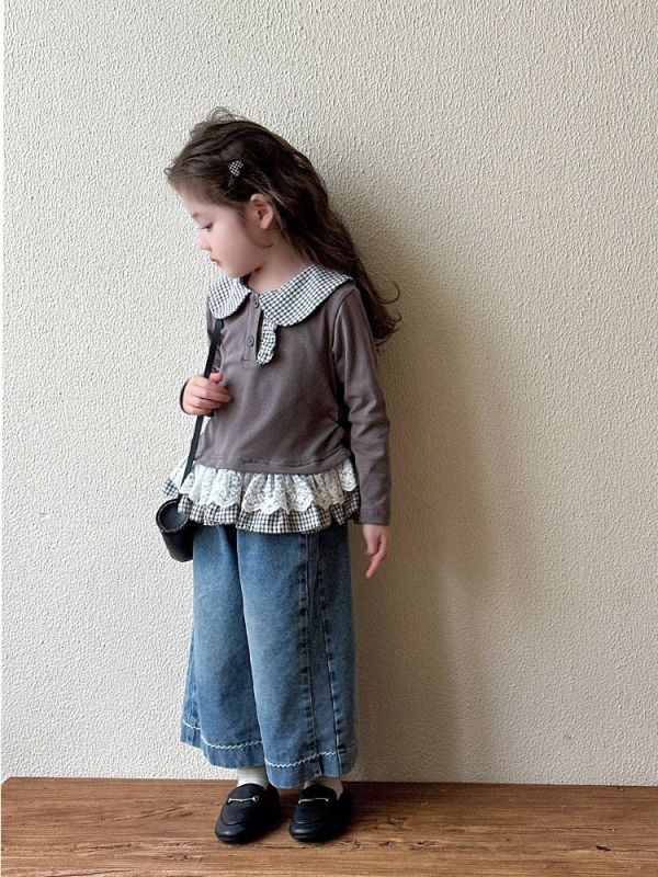 預購秋款女童休閒翻領T恤上衣尺寸80-130 