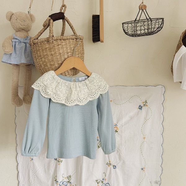 預購女童翻領花邊領百搭針織上衣尺寸90-140 