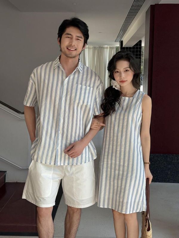 預購夏款韓系條紋襯衫親子裝 