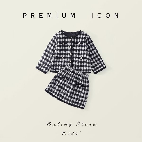 預購秋款女童格子小香風套裝兩件套尺寸90-140 