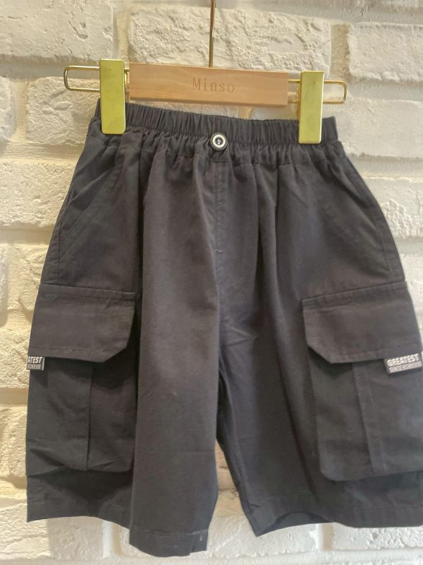 2607-4現貨男童設計款酷帥黑色工裝短褲尺寸90-130 