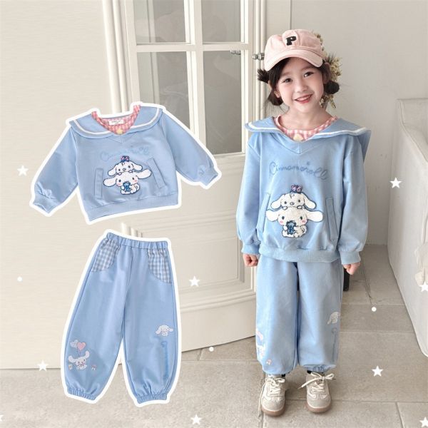 預購秋款女童甜美可愛海軍領休閒套裝尺寸100-150 