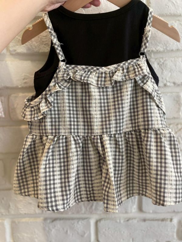 26038-1現貨夏款女童黑色上衣真兩件套裝尺寸80-120 