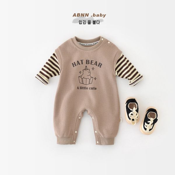 預購秋款男寶熊熊假兩件連身衣尺寸66-90 