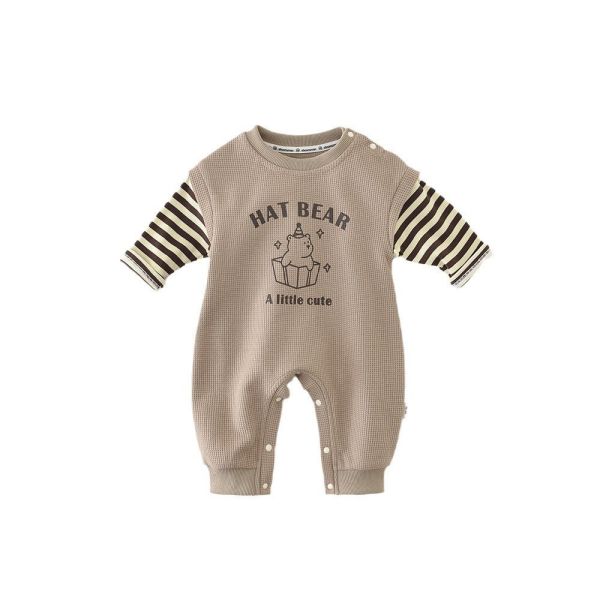 預購秋款男寶熊熊假兩件連身衣尺寸66-90 