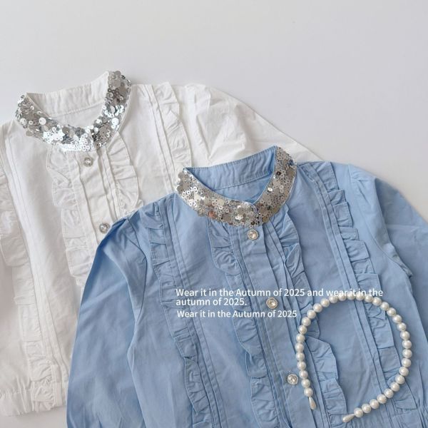 預購秋款女童法式復古風立領長袖襯衫尺寸90-150 