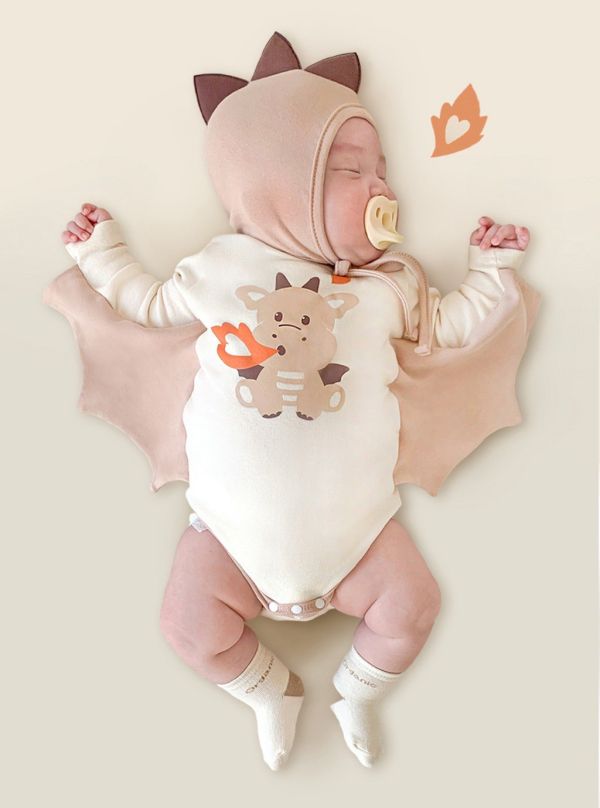 預購秋款男女寶恐龍包屁衣含帽尺寸66-90 