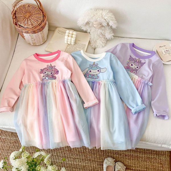 預購秋款女童可愛卡通網紗裙彩虹網紗尺寸100-140 