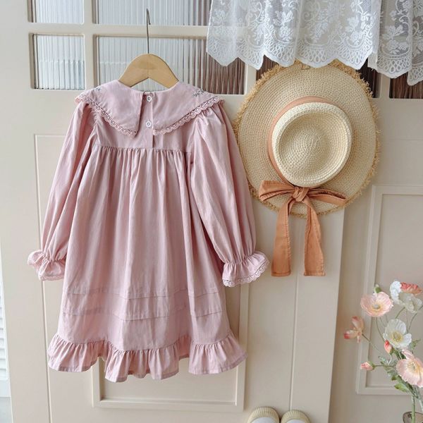 預購秋款法式復古花朵繡花女童連衣裙 尺寸90-140 