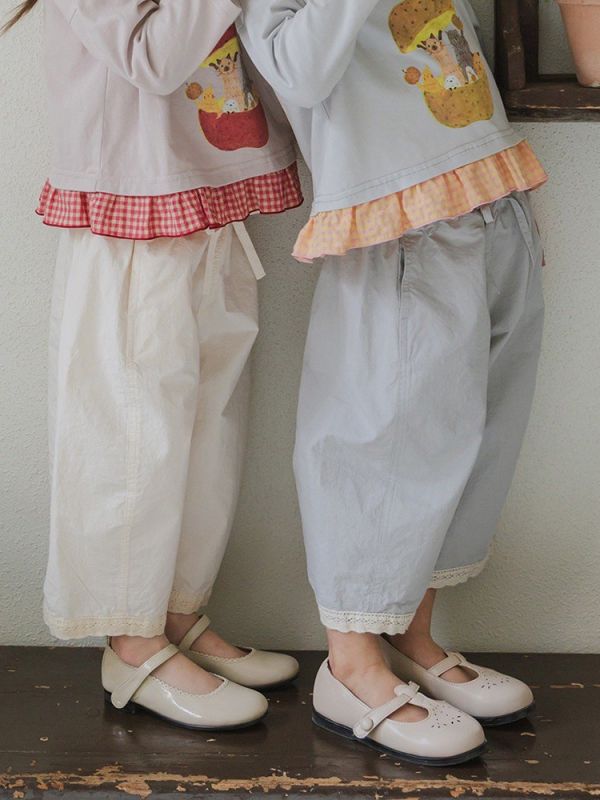 預購秋款女童韓國蕾絲花邊寬鬆長褲尺碼90-150 