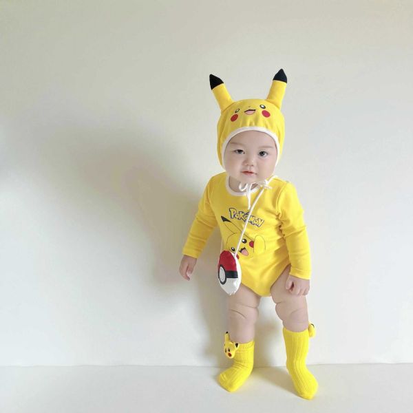 預購秋款男女寶皮卡丘包屁衣含帽含襪子含包尺寸66-90 