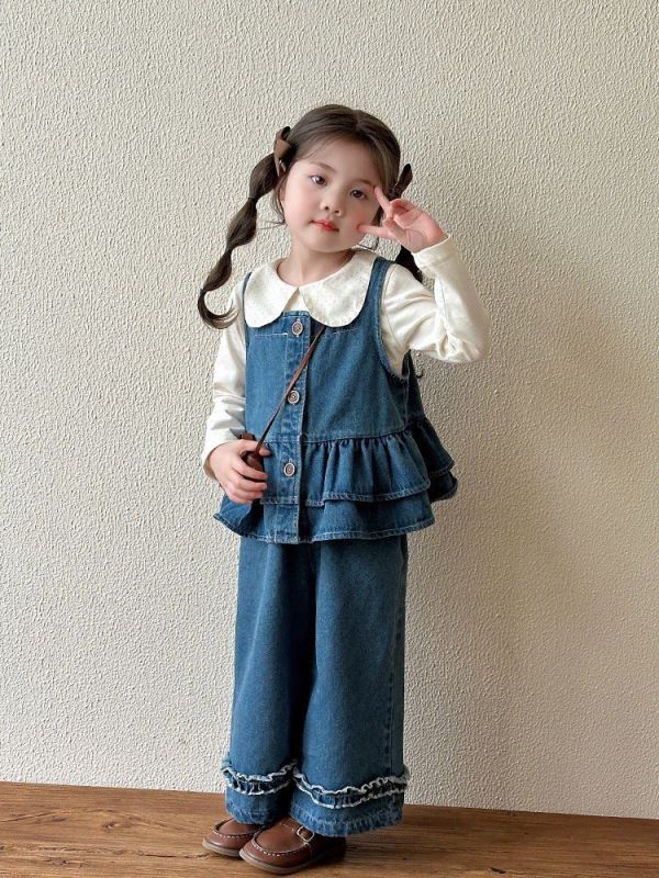 預購秋款女童牛仔時髦3件套裝尺寸80-130 