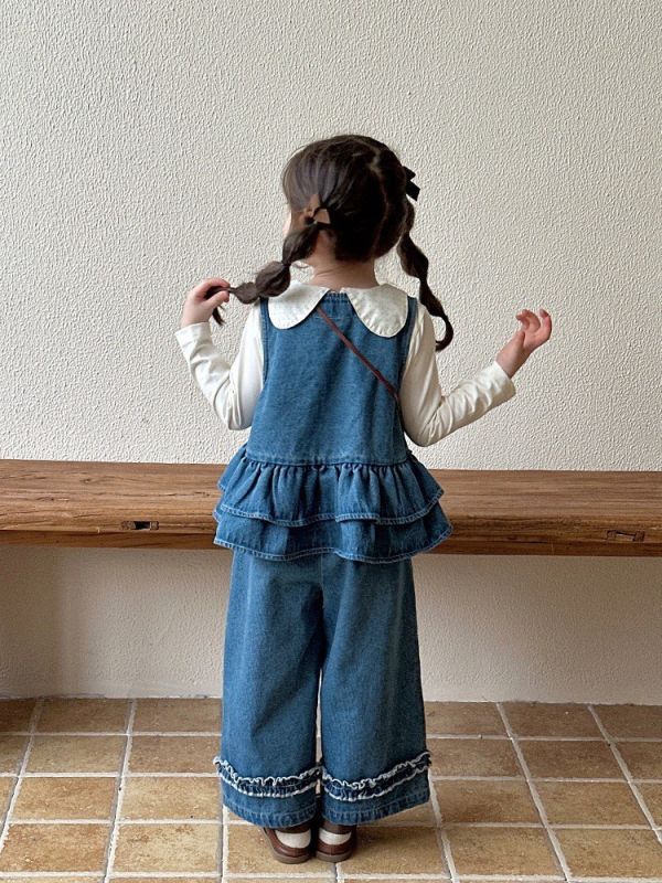 預購秋款女童牛仔時髦3件套裝尺寸80-130 