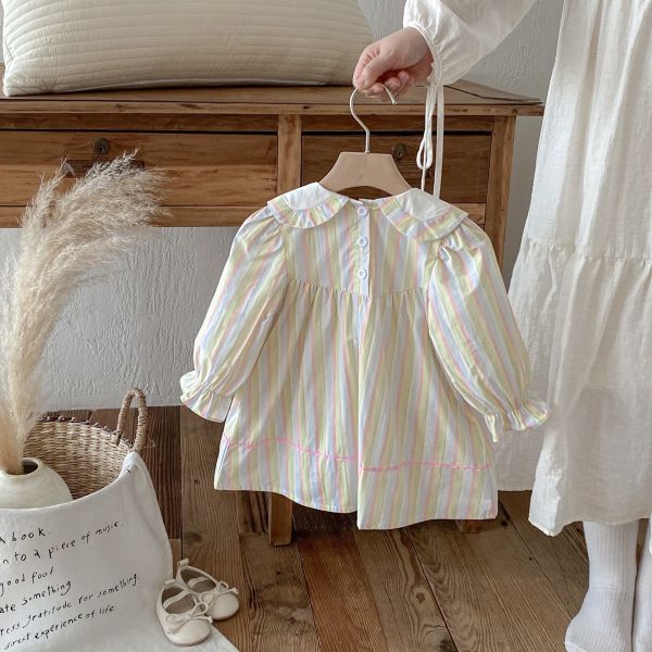 預購秋款女童彩色帆船刺繡海軍風公主裙尺寸80-130 