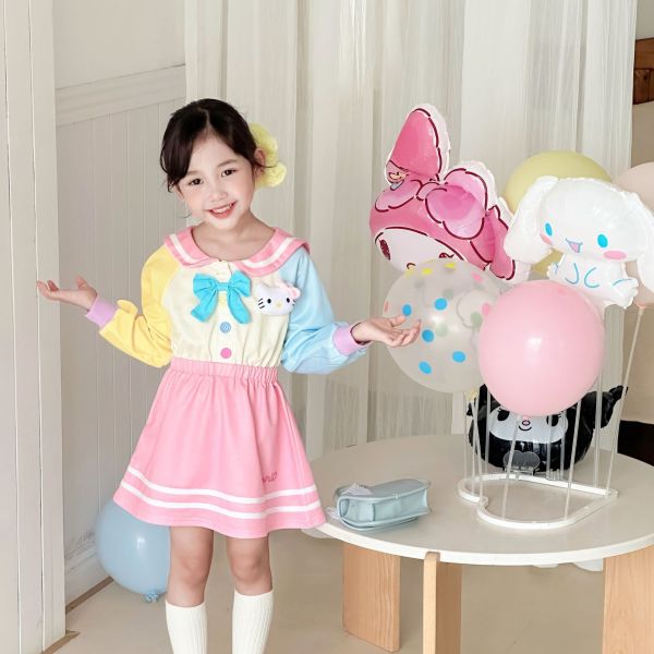 預購秋款女童拼色海軍領學院風洋裝尺寸100-150 