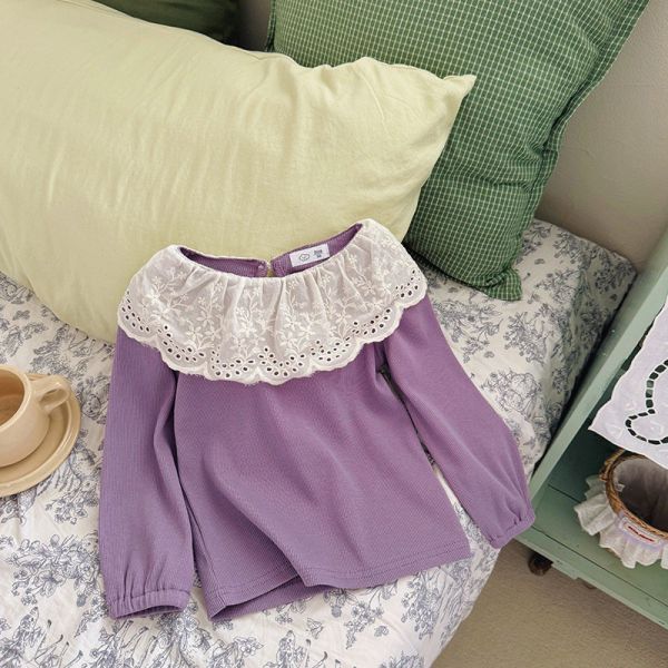 預購女童翻領花邊領百搭針織上衣尺寸90-140 