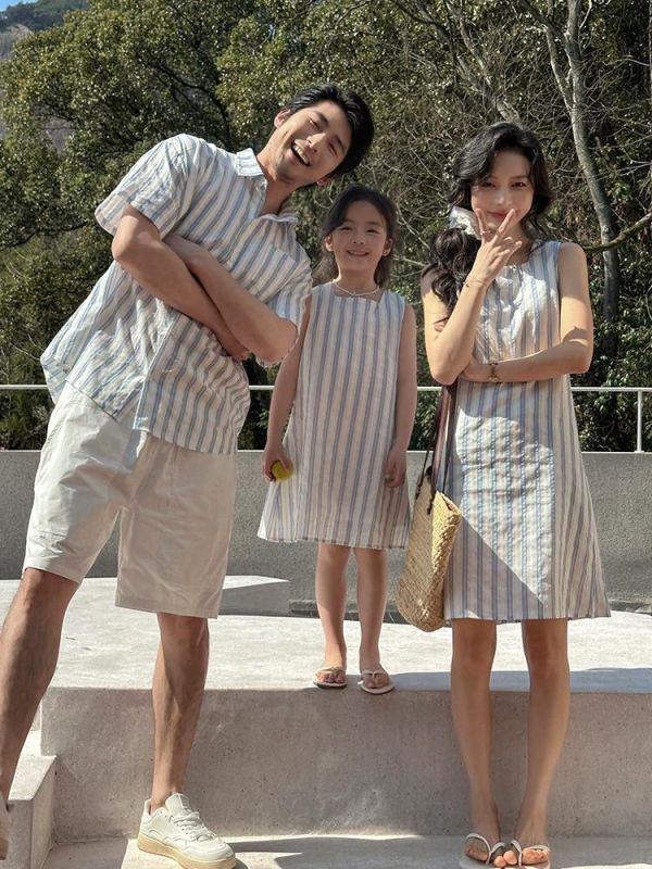預購夏款韓系條紋襯衫親子裝 