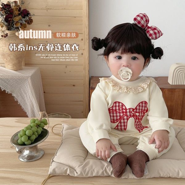 預購秋款女寶胡蝶結連身衣尺寸66-100 