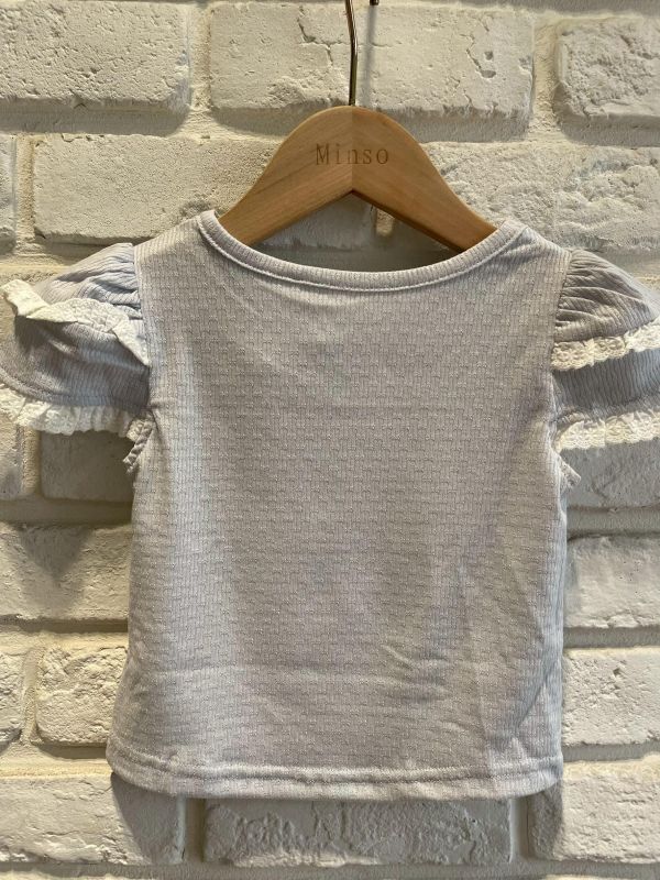 26153-4現貨夏款女童寶寶藍簡約短版上衣尺寸80-120 