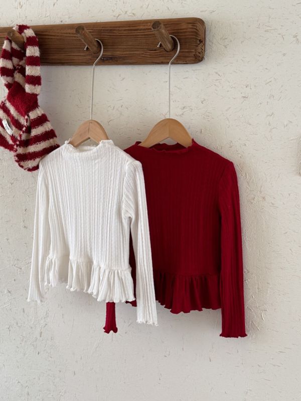 預購秋款女童法式木耳邊針織打底衫上衣尺寸90-150 