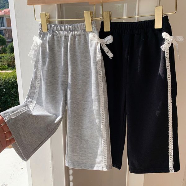 預購秋款女童蕾絲花邊蝴蝶結寬褲尺寸90-150 