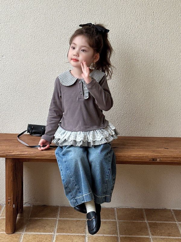 預購秋款女童休閒翻領T恤上衣尺寸80-130 