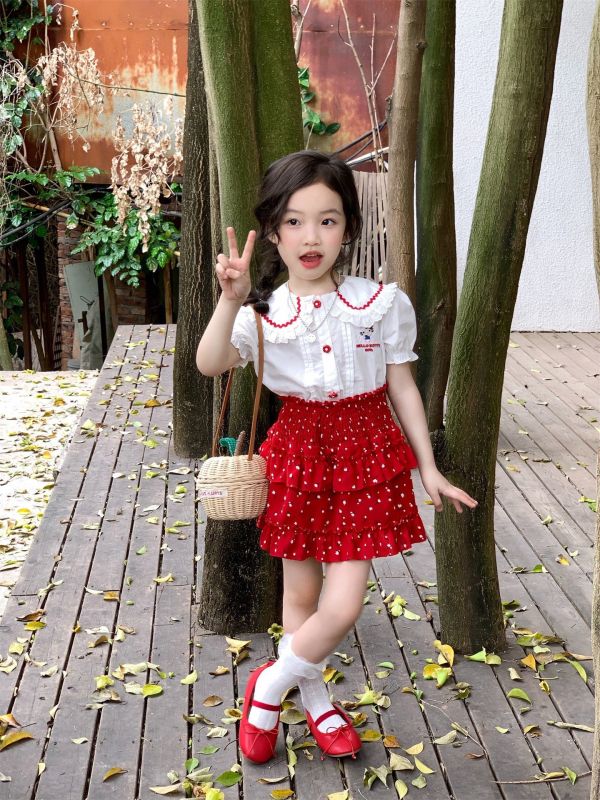 預購夏款女童KT點點蛋糕裙套裝 