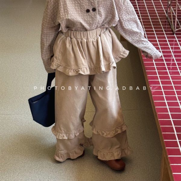 預購秋款女童時髦假兩件褲裙寬長褲尺寸80-130 