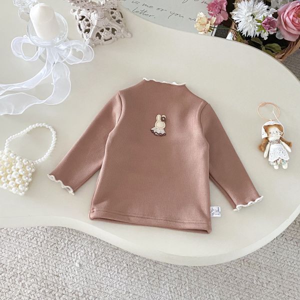 預購冬款女寶兔兔百搭加絨微高領上衣尺寸73-120 