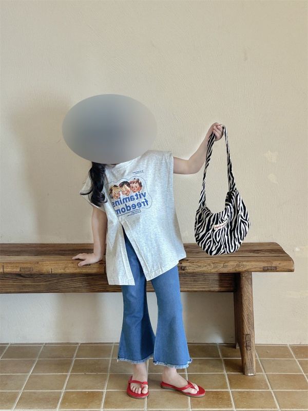 【預購】夏款-女童夏款休閒個性印花不規則短袖套裝 