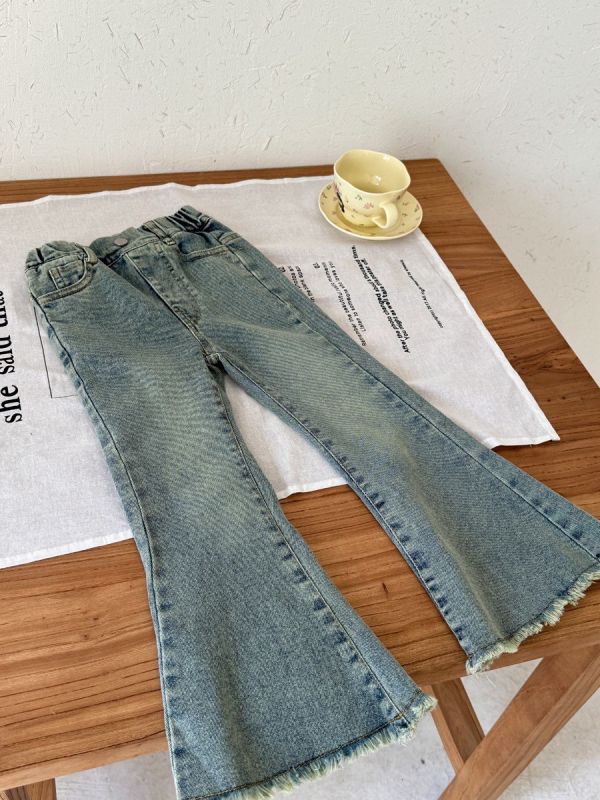 預購秋款女童毛邊美式復古喇叭褲尺寸90-150 