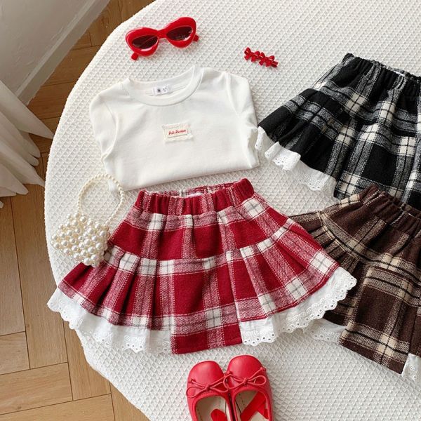 預購秋冬款女童辣妹復古格子褲裙尺寸90-150 