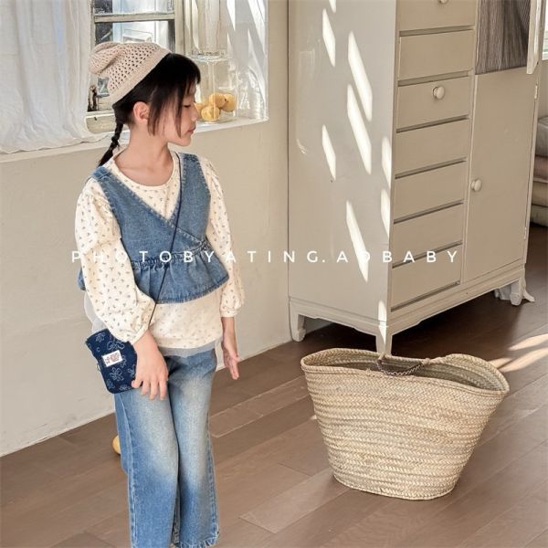 【預購】春款-女童牛仔背心喇叭套裝 