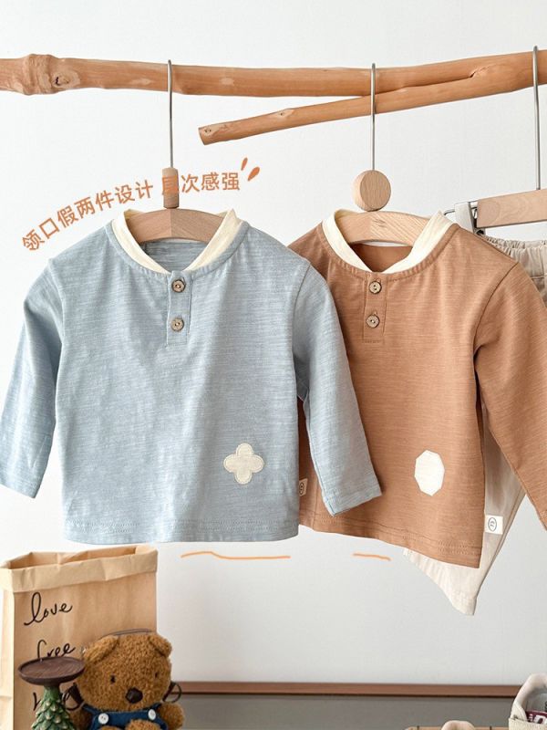 預購秋款男童撞色V領上衣尺寸73-120 