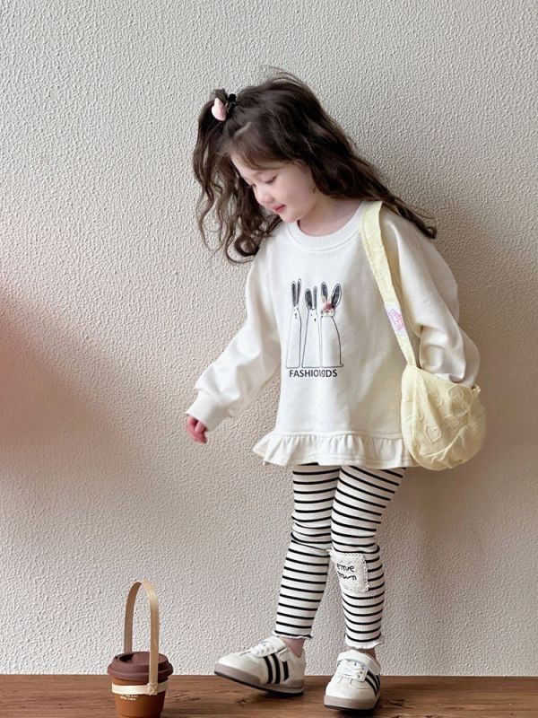 預購秋款女童兔兔上衣+ 褲子套裝尺寸80-130 