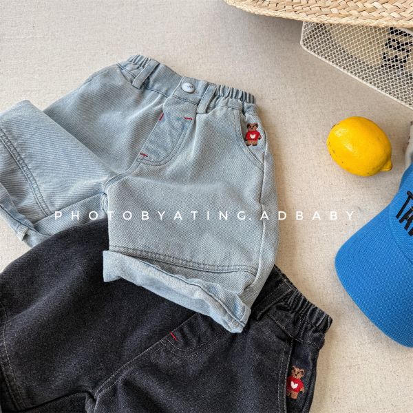 【預購】夏款--男女童小熊刺繡褲 