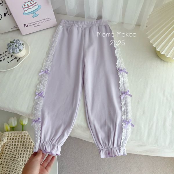 預購秋款女童寬鬆花邊蝴蝶結長褲尺寸100-140 
