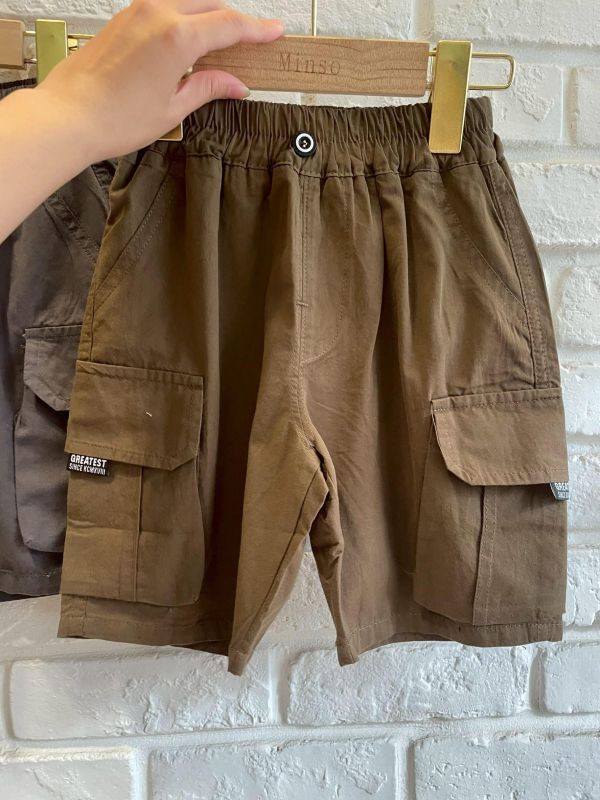CF607-1現貨男童設計款酷帥咖色工裝短褲尺寸90-130 