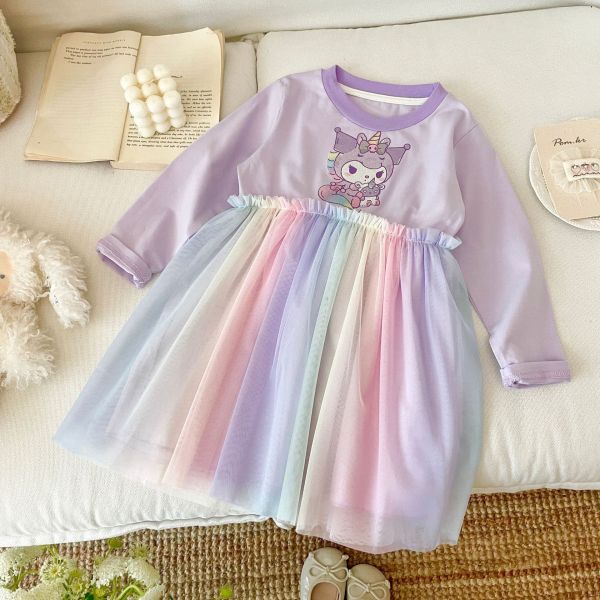 預購秋款女童可愛卡通網紗裙彩虹網紗尺寸100-140 